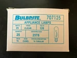 Box Of Bulbrite 707125 Tubular Lamp 25W, 120V, T6, Clear, Candelabra New. Price: $22.00.